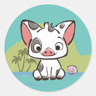 Sticker Rond Moana   Pua Le Cochon À Voie De Pot