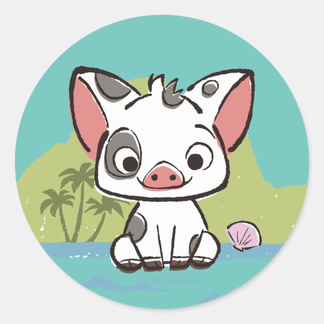 Sticker Rond Moana | Pua Le Cochon À Voie De Pot (Devant)