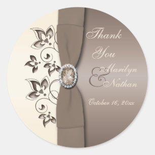 Sticker rond Mocha Ivory Floral Monogrammé 3"