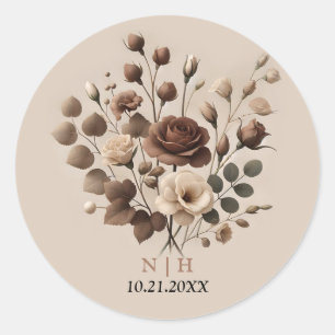 Sticker Rond Mocha Mousse Beige Brown Floral Mariage