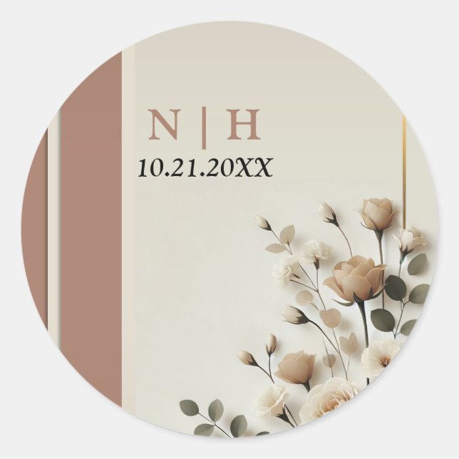 Sticker Rond Mocha Mousse Mariage floral neutre (Devant)
