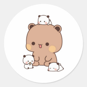 Sticker Rond Mochi Brownie Ours Et Bébé Panda