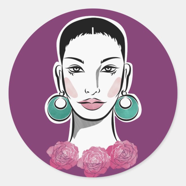 Sticker Rond Mod Fleur 1960s Femme (Devant)