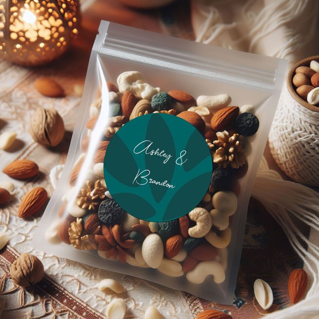 Sticker Rond Mod Fleurs Pétales Botanique Sarcelle Mariage (Créateur téléchargé)