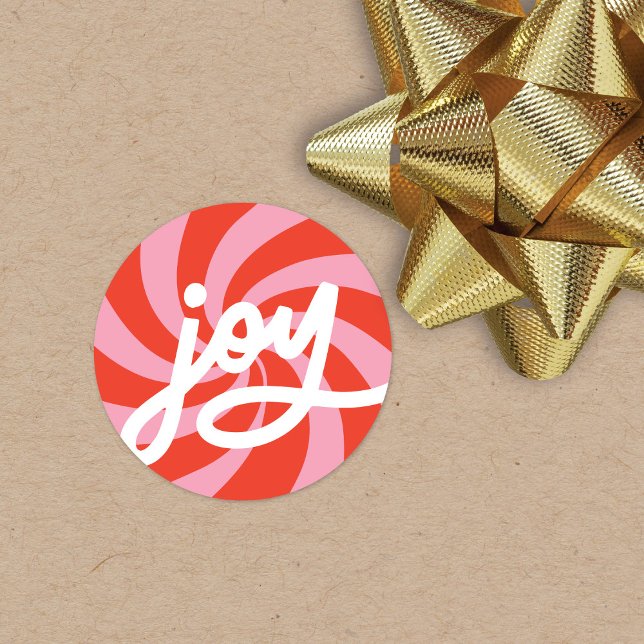 Sticker Rond Mod Wavy Super Noël rose rouge Joy Script (Créateur téléchargé)