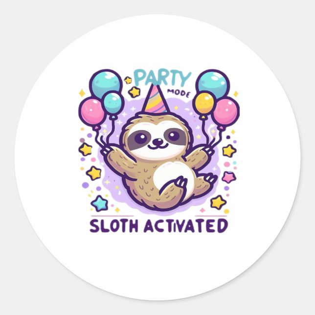 Sticker Rond Mode Partie Sloth Activé Anniversaire Balloon Slot (Devant)