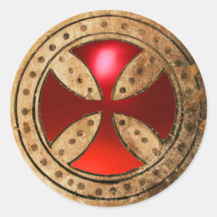 Sticker Rond MODÈLE ANTIQUE CROIX Rouge Ruby Gem