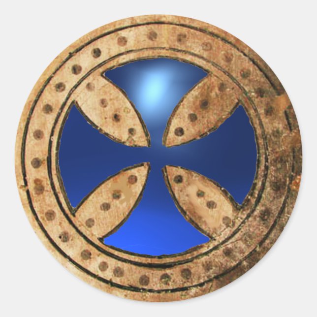 Sticker Rond MODÈLE ANTIQUE CROSS Blue Sapphire Gem (Devant)