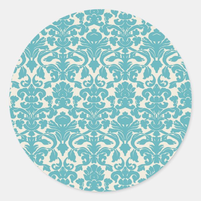 Sticker Rond Modèle Damas, Damas bleu, Damas français (Devant)