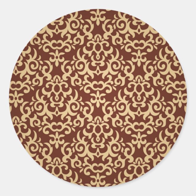 Sticker Rond Modèle Damask sur l'arrière - plan de dégradé (Devant)