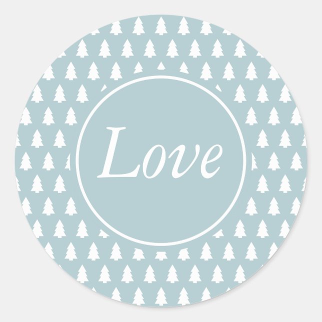 Sticker Rond Modèle d'arbre de Noël Amour Blanc Bleu (Devant)