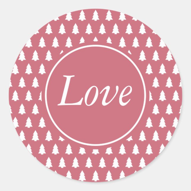 Sticker Rond Modèle d'arbre de Noël amour blanc rose (Devant)