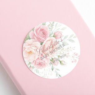 Sticker Rond modèle d'autocollant floral de roses roses douces