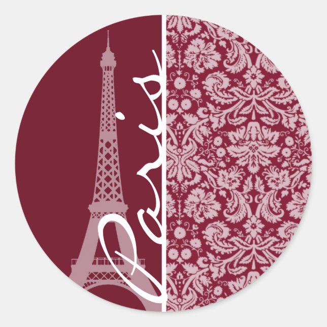 Sticker Rond Modèle de Damas en Bourgogne ; Paris (Devant)