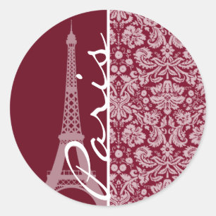 Sticker Rond Modèle de Damas en Bourgogne ; Paris