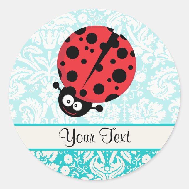 Sticker Rond Modèle de Damas turquoise Ladybug (Devant)