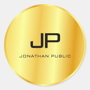 Sticker Rond Modèle de monogramme à l'aspect métallisé or faux 