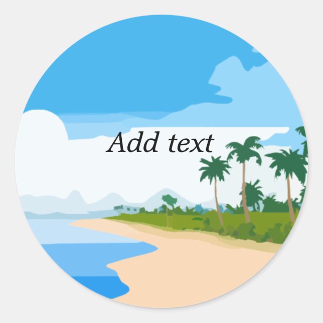 Sticker Rond Modèle de scène de plage, personnalisable, (Devant)