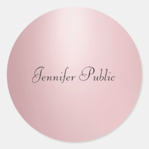 Sticker Rond Modèle de script manuscrit Elegant Rose Gold