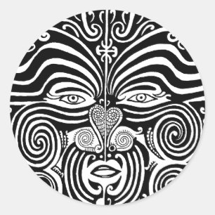 Sticker Rond Modèle de tatouage tribal Maori Moko antique.