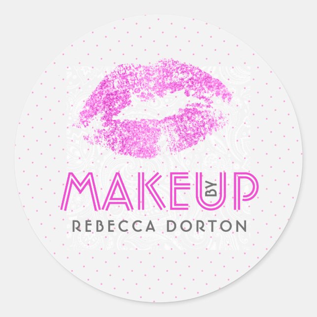 Sticker Rond Modèle de texte personnalisé Hot Rose Faux Parties (Devant)