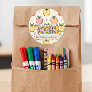 Sticker Rond Modèle d'école d'enseignant jaune de pomme