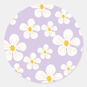 Sticker Rond Modèle Floral Blanc Moderne Purple