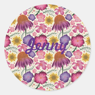 Sticker Rond Modèle Floral fleur sauvage personnalisé