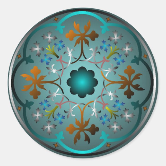 Sticker Rond Modèle floral médiéval (Devant)