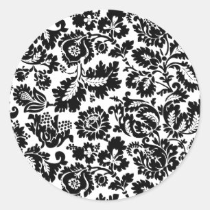 Sticker Rond Modèle floral vénitien noir et blanc de William Mo