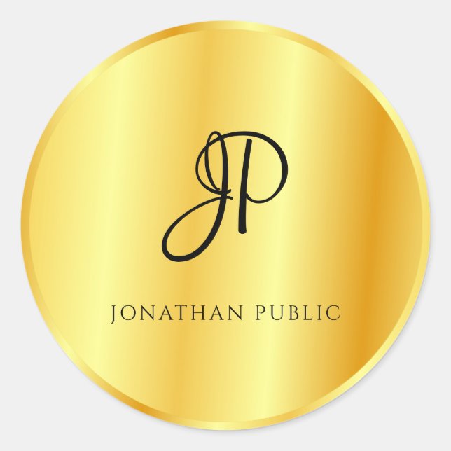 Sticker Rond Modèle Monogrammé à l'Aspect Métallisé Or Faux (Devant)