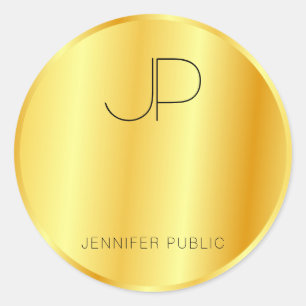Sticker Rond Modèle monogramme glamour Faux Gold