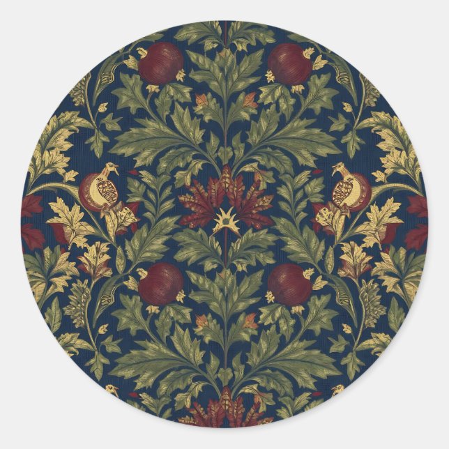 Sticker Rond Modèle Navy Grenade Floral de William Morris (Devant)