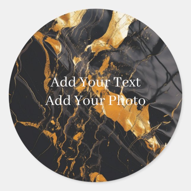 Sticker Rond Modèle noir et blanc or personnalisé (Devant)