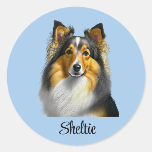 Sticker Rond Modèle Sheltie Dog