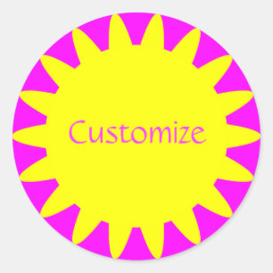 Sticker Rond Modèle Sun Ray - 3 - Magenta & Jaune