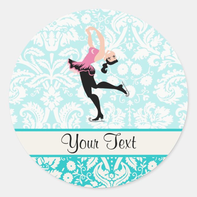 Sticker Rond Modèle turquoise Damask Patinage sur glace (Devant)