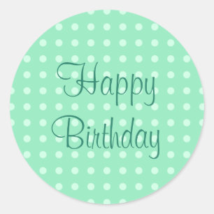 Sticker Rond Modèle vert menthe Joyeux Anniversaire Texte Point