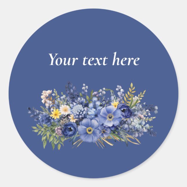 Sticker Rond Modèle, votre texte, joli design floral, (Devant)