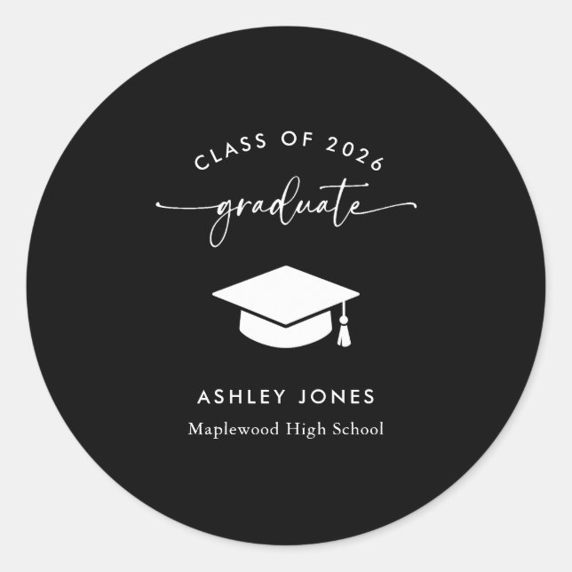 Sticker Rond Modern Black Graduate Graduation (Devant)