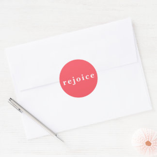 Sticker Rond Modern Bright Red Rejoice Christmas Card Envelope