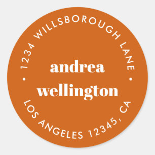Sticker Rond Modern Burange Orange Typography Adresse de retour