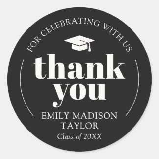 Sticker Rond Modern Elegant Graduation Thank You Black