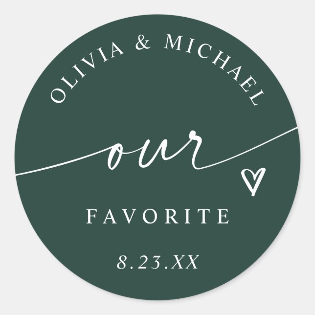 Sticker Rond Modern Emerald Our Favorite Wedding Treat Bag (Devant)