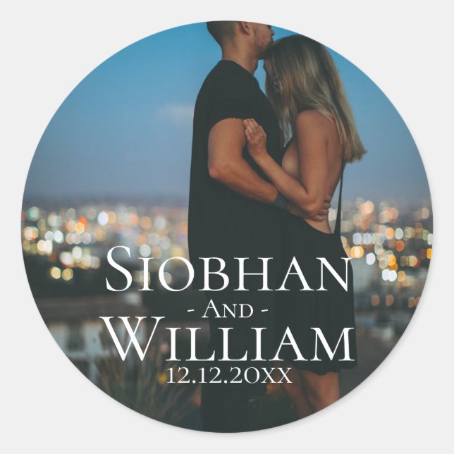 Sticker Rond Modern Enregistrer La Date Photo Personnalisée (Devant)