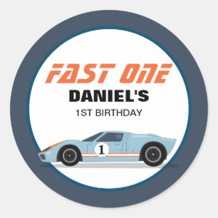 Sticker Rond Modern Fast One Race Car Boy 1er anniversaire