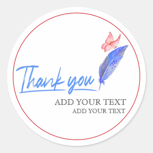 Sticker Rond Modern Feather & Butterfly Small Business Thank Yo (Devant)