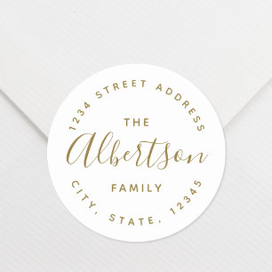Sticker Rond Modern Gold Calligraphy Nom de famille Adresse de 