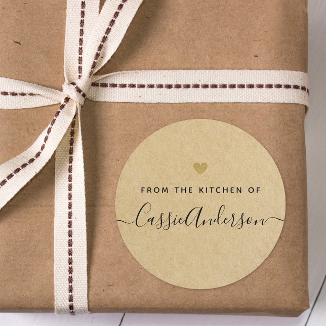 Sticker Rond Modern Gold Heart Brown Kraft Baking Gift (Créateur téléchargé)
