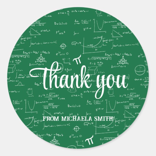 Sticker Rond Modern Green Math Graduation Thank You (Devant)